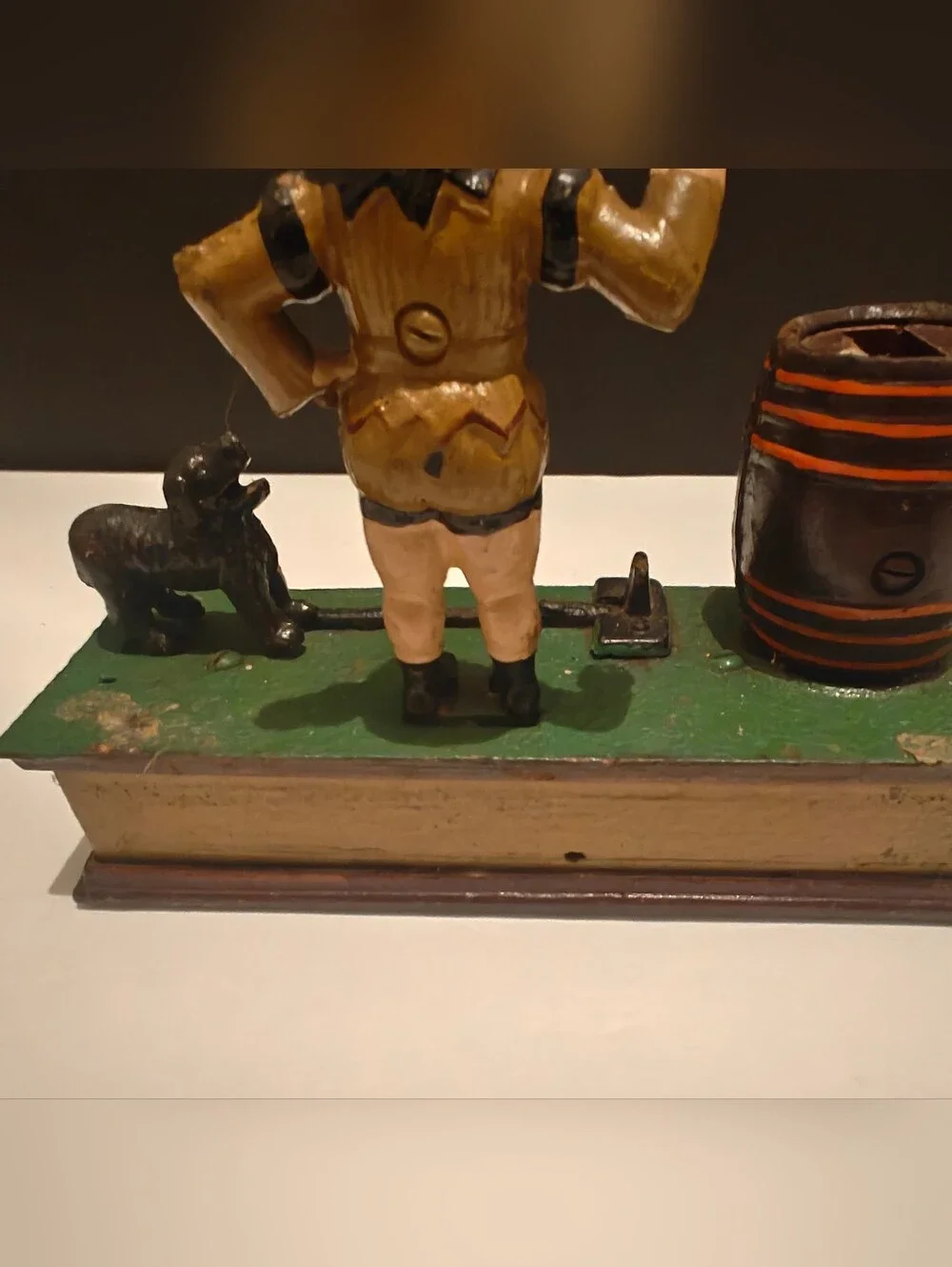 Cast Iron Trick Dog Circus Clown Mechanical Coin Bank Antique No Hoop Working